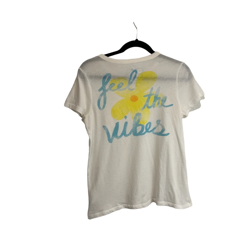 Chasor Feel The Vibes Graphic Short Sleeve Tee White Shirt Womens Size M